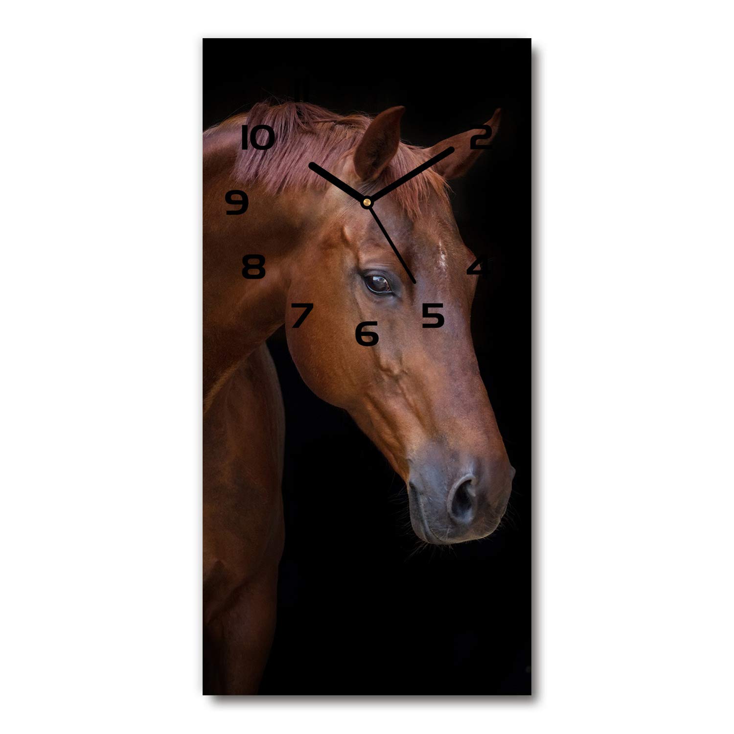 Horloge en verre 30x60cm Tulup avec impression cheval brun et aiguilles noires