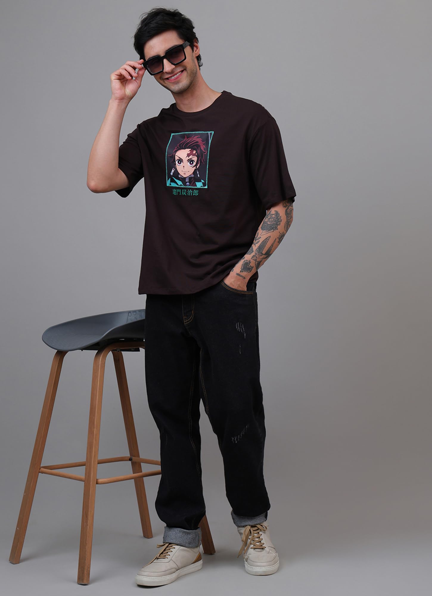 Free Authority T-shirt ufficiale Demon Slayer da uomo: Tanjiro Anime stampata su puro cotone marrone
