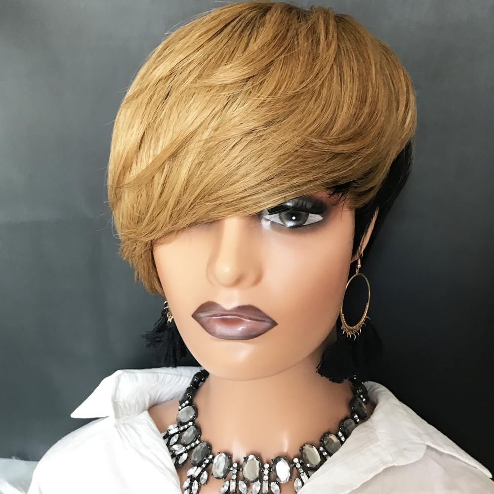 Human hair honey blonde ombre pixiewig Short Honey Blonde Ombré Pixie Cut Bob Wig Synthetic - Etsy main image 4