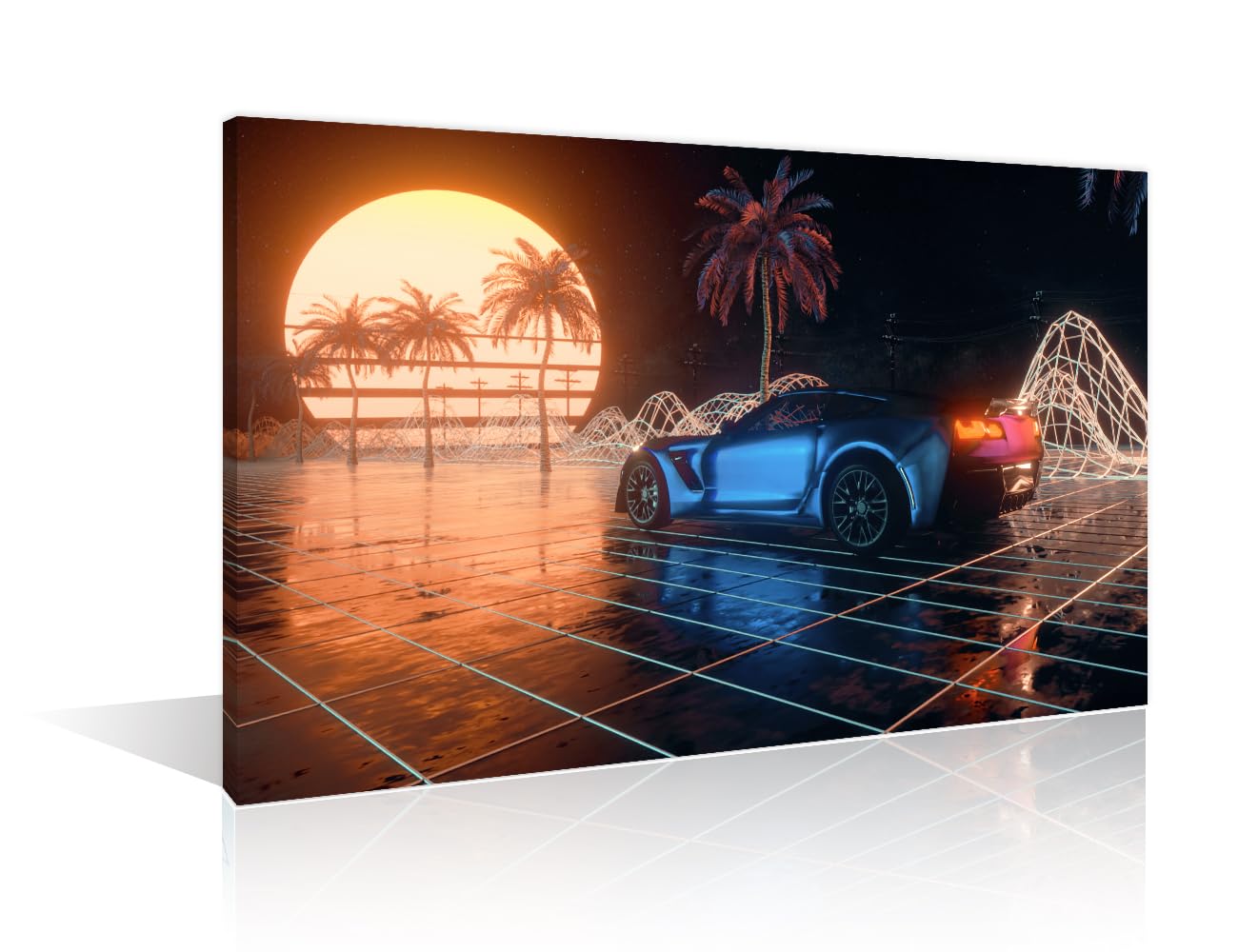 1 Panels 80s Retro Background Cyberpunk Style Wall Decor for Living Room, Bedroom, Bathroom, Office. Room Decoration Modern Artwork House Decor Framed Ready to Hang (24" Wx36 H) โ image 1