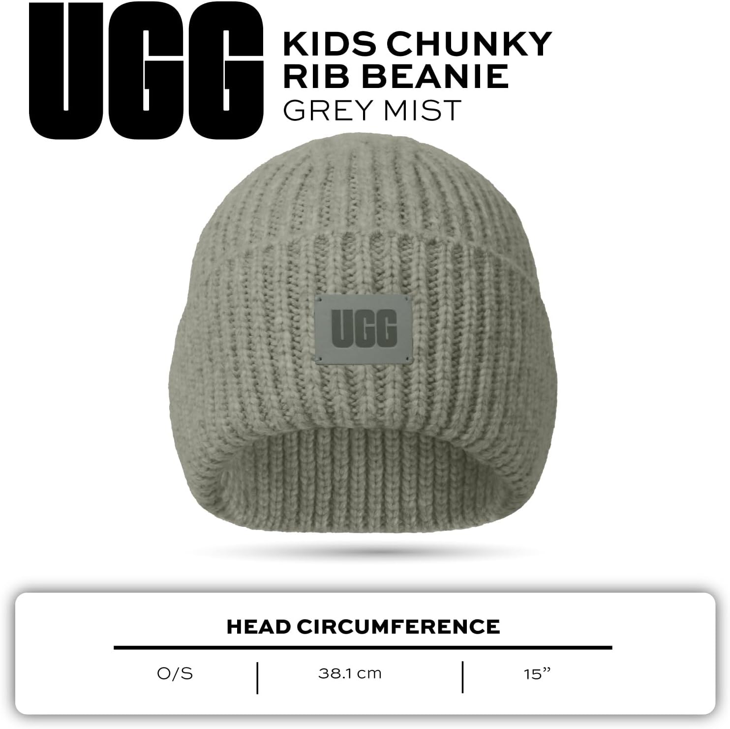 UGG Kids’ Chunky Rib Beanie with Seamless Crown, Soft Rib-Knit Fabric, and Leather Logo Patch - Image 6