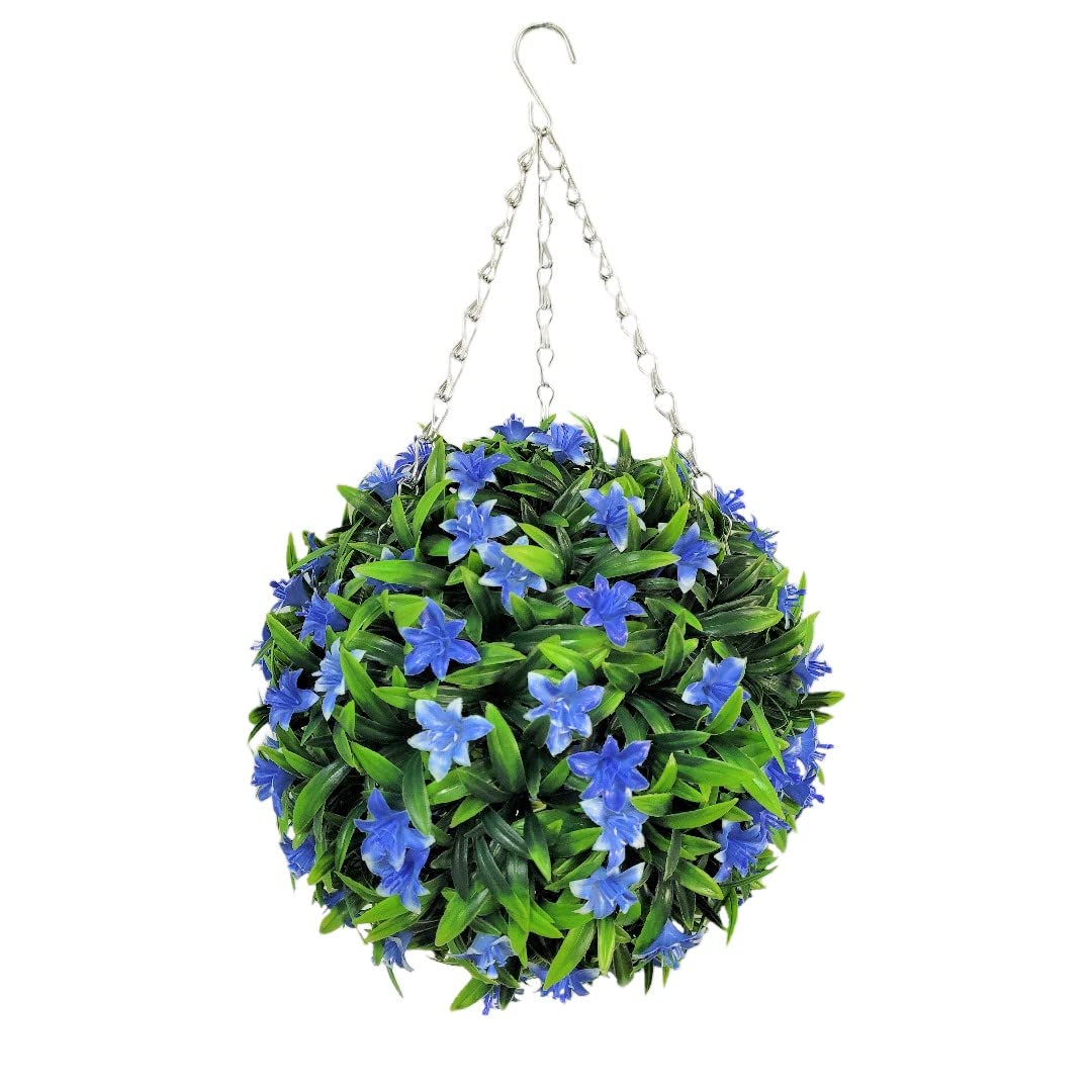 Best Artificial 28cm Lily Topiary Hanging Flower Ball **UV Fade Protected** (Blue)