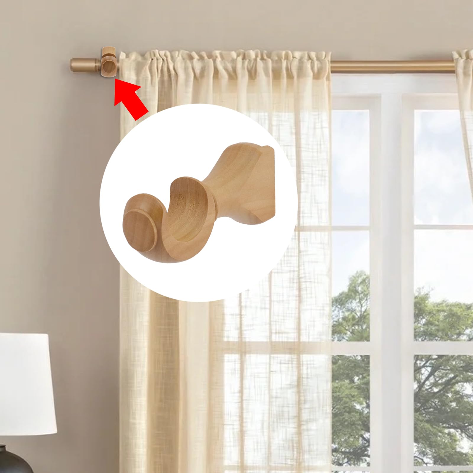 T Tulead Lot de 4 supports de tringle à rideaux en bois, 2,5 à 1 cm de diamètre