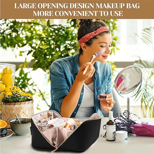 EXQST Bolsa cosmética de vírus xadrez bolsa cosmética de viagem de grande capacidade, bolsa de cosmé
