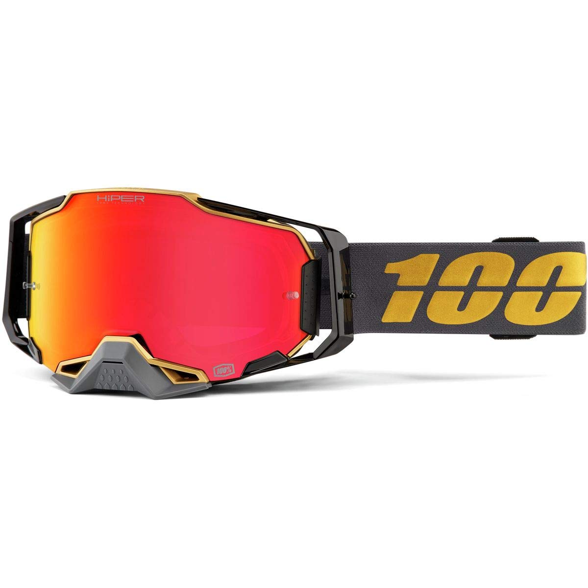 100 Percent Armega HiPER Mirror Lens MX Goggles One Size Falcon 5 Gold Charcoal ~ Red