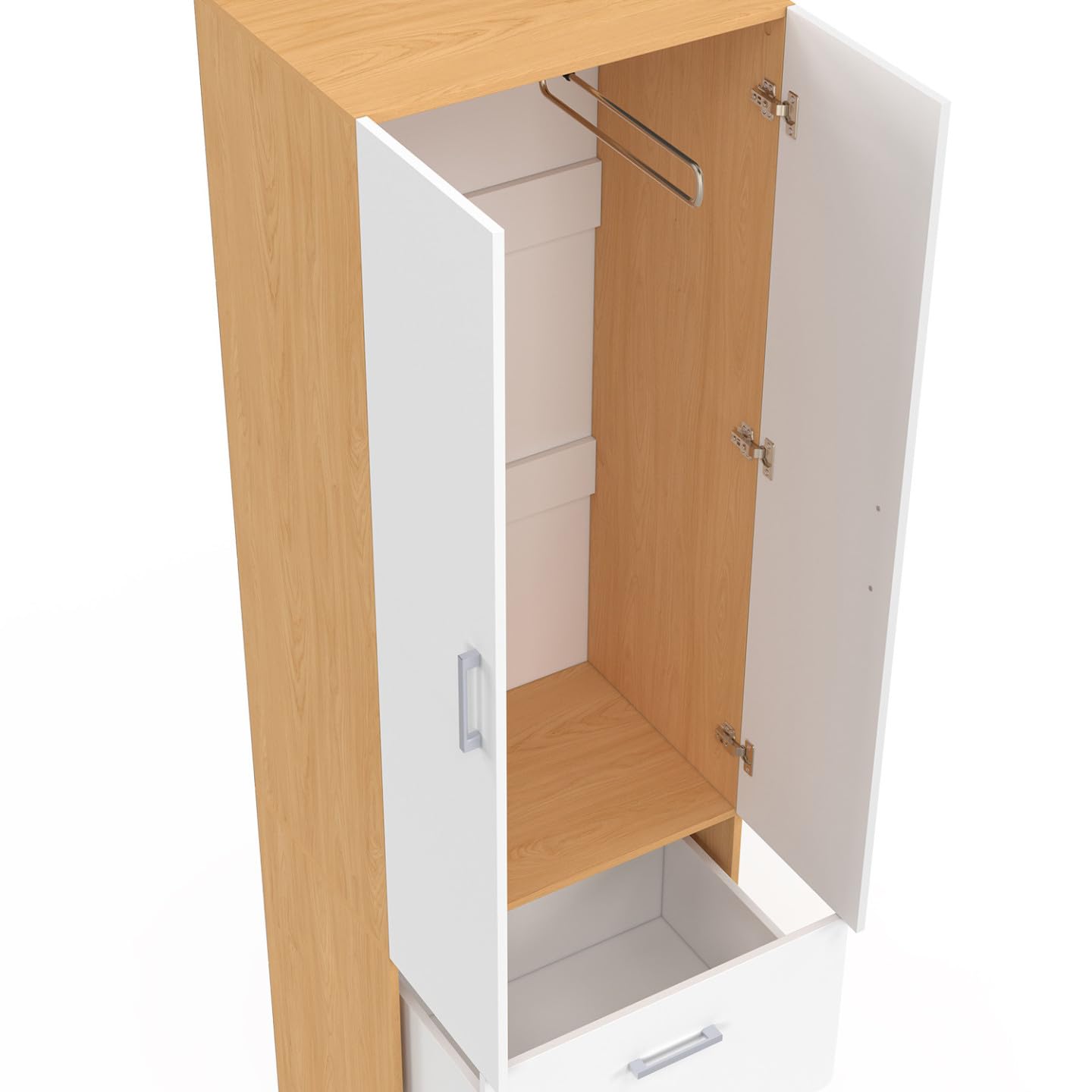 IDMarket - Armario Juliana de 2 puertas blanco y madera armario 50 cm con 2 cajones