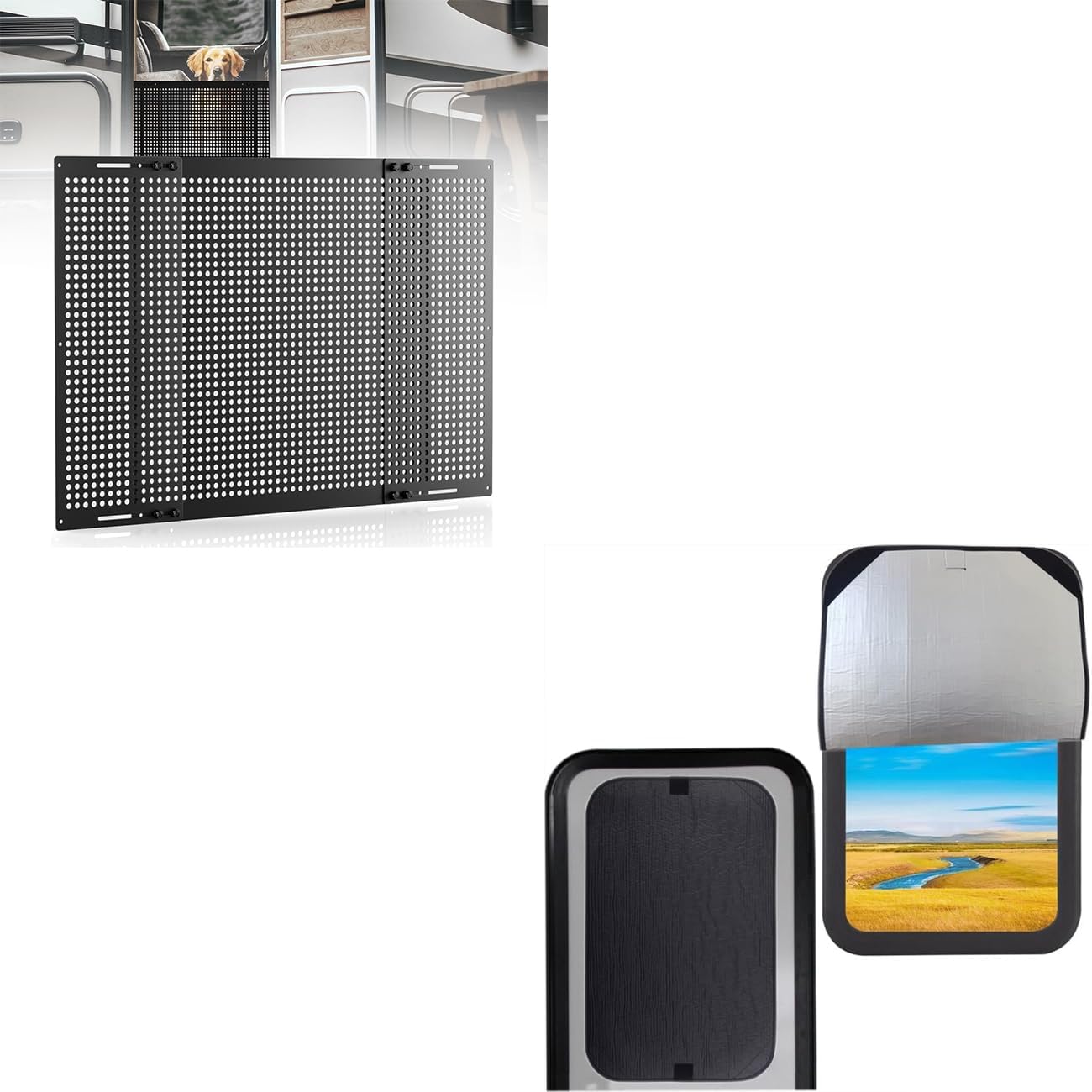 Safoner Adjustable RV Entry Screen Door Grille+ RV Door Window Shade Cover 16 x 25 inch