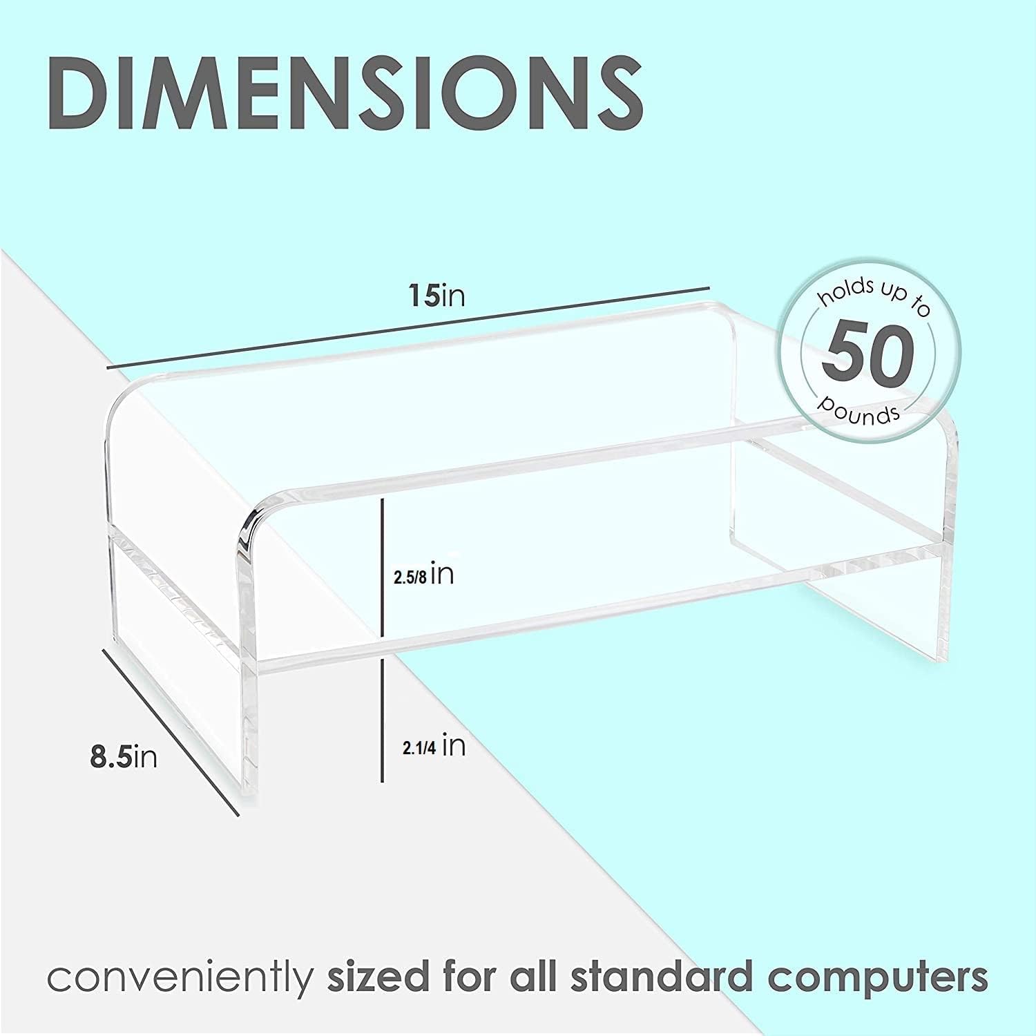 Homeries Computer Monitor Stand 2-Tier Acrylic, Universal Computer Riser for Home, Office, Business, Desk, Gamers | Multi Media Platform Lift for Laptop, Printer, TV Screen, PC |Extra Storage Space