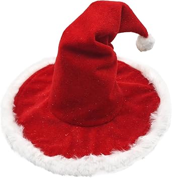 Santa Hat, Christmas Witch Hat, Red Fine Flash White Ball Christmas witch HatL, Santa Hats Adult for Easter, Childrens Day, Birthday