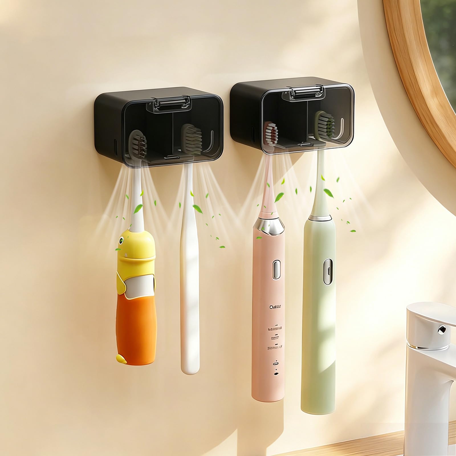 2 Slots Toothbrush Holder Wall Mounted with Cover