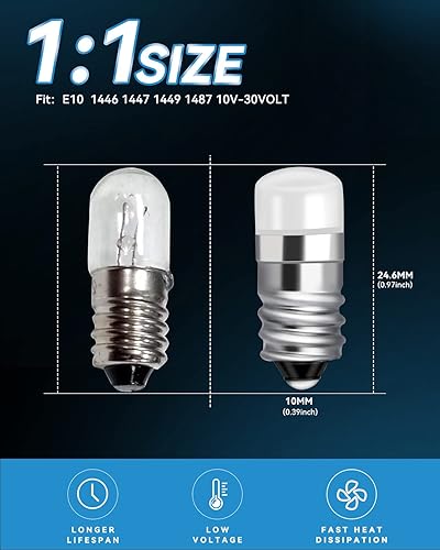 Miniatura 2 de Keiurot 1487 1447 Bombilla LED 1446 1449 E10 Número de casa, luces de dirección 10 V-30 voltios, bombilla de linterna, luz de paisajismo blanca,