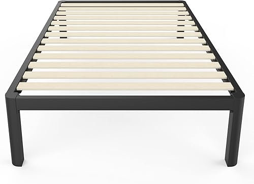 Miniatura 31 de MAF Marco de cama de plataforma Queen de 14 pulgadas con listones de madera, marco de cama de metal resistente de 3500 libras negro con patas