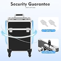 Vista 5 de Estuche profesional de tren de maquillaje rodante, estuches de aleación de aluminio con llaves y ruedas giratorias, estuche portátil de peluquería