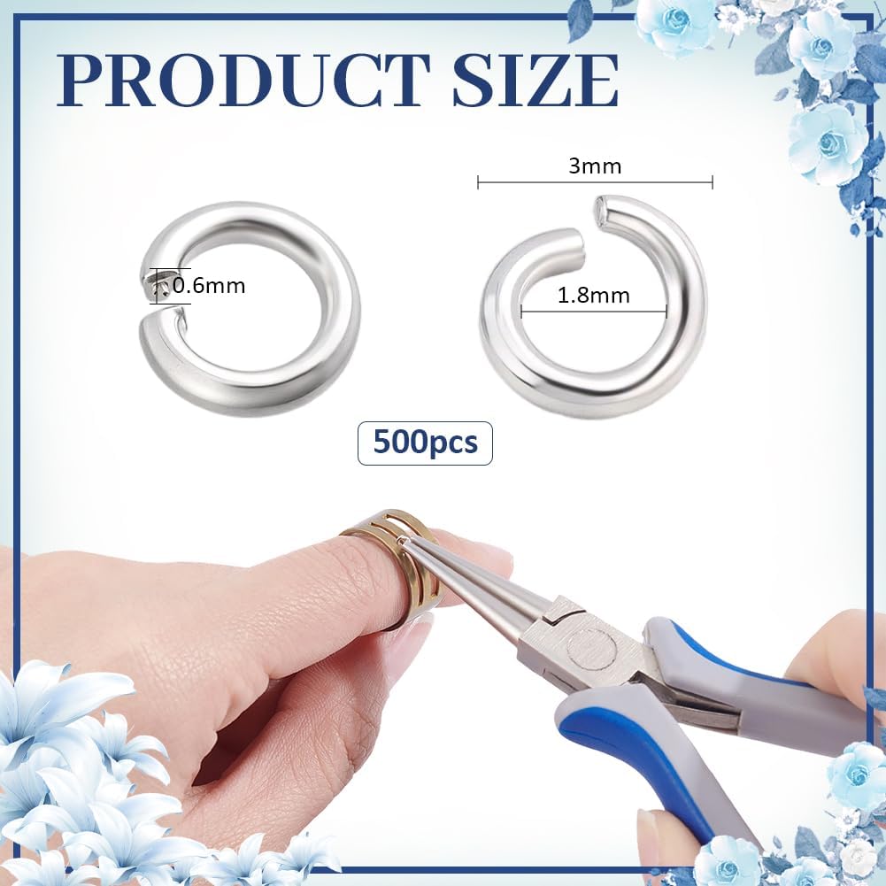 PH PandaHall 500pcs 3mm Open Jump Rings 925 Sterling Silver Plated Round Tiny Findings Jewelry Connector Ring Circle Clasp for Bracelets Necklaces DIY Jewelry Making Craft Supplies