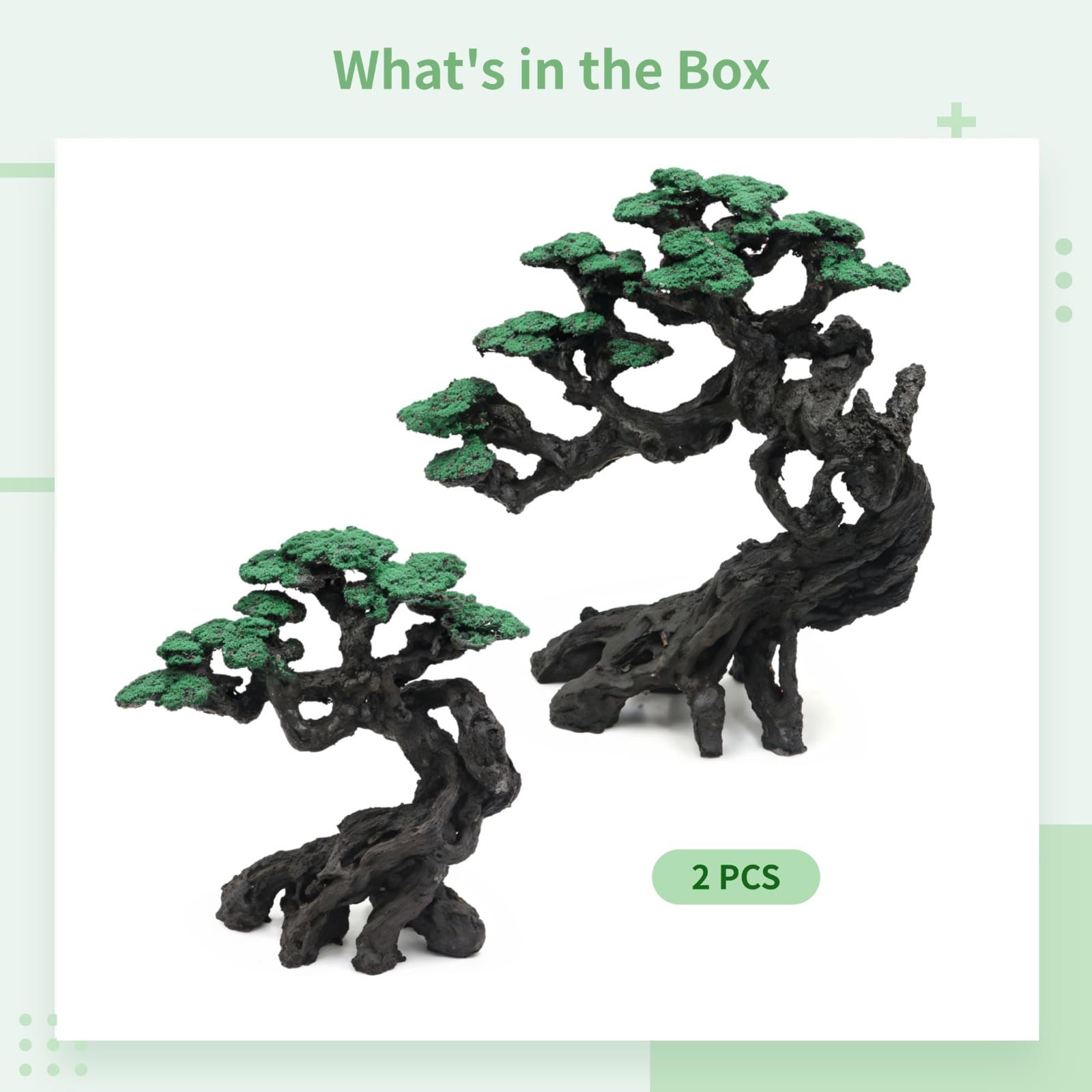 Bonsai artificiale, decorazione per acquario, 2 pezzi, muschio, con struttura in resina, ideale per acquari d'acqua salata e d'acqua dolce