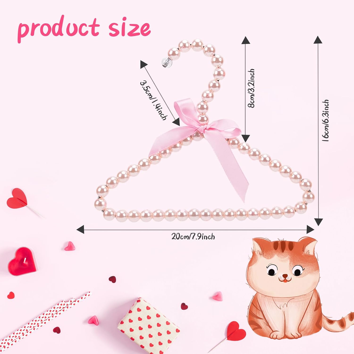 Pearl Hangers for Pet Clothes, Mini Clothing Hangers with Exquisite Design, Organize Your Wardrobe, Reliable Material, Wide Usage for Infant Baby Girls Boys Toddlers Dogs Cats (10pcs-Pink)