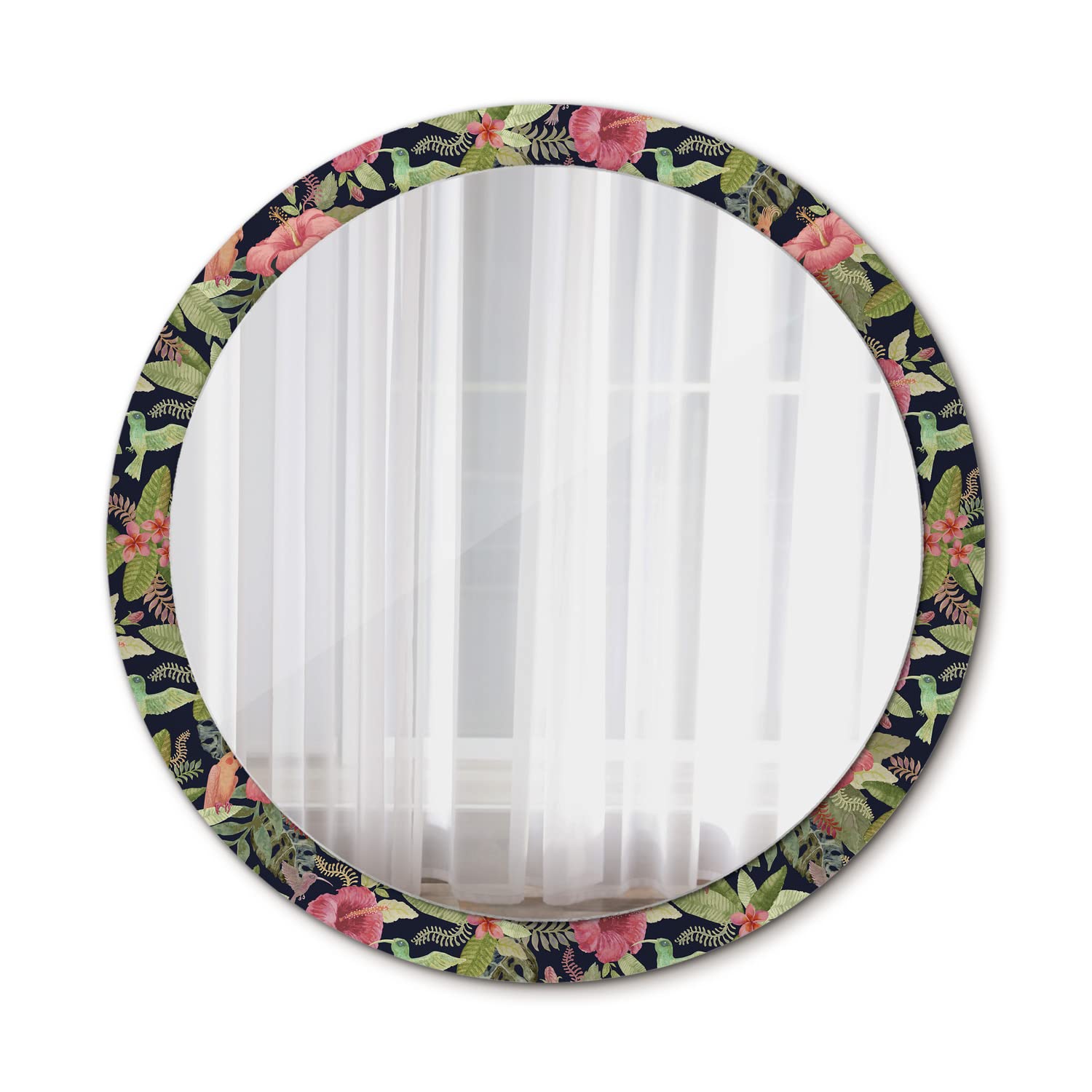 Miroir de salle de bains Ø100 cm Tulup en verre avec motif floral d'hibiscus pour maquillage