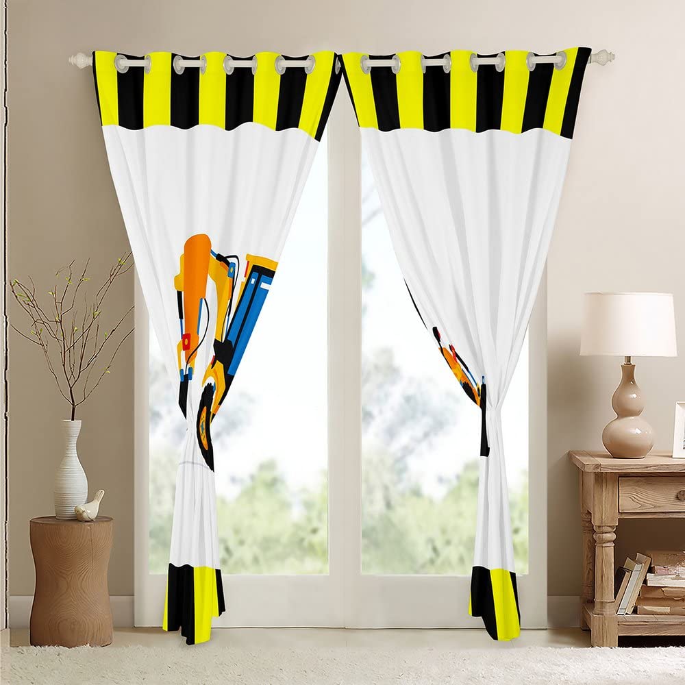 Cortinas Opacas para Ventana de Excavadora de construcción de Dibujos Animados para oscurecer Ventanas, vehículos, Camiones, automóviles, maquinaria, Bulldozer grúa (30%-50%) para tratamientos de Ven