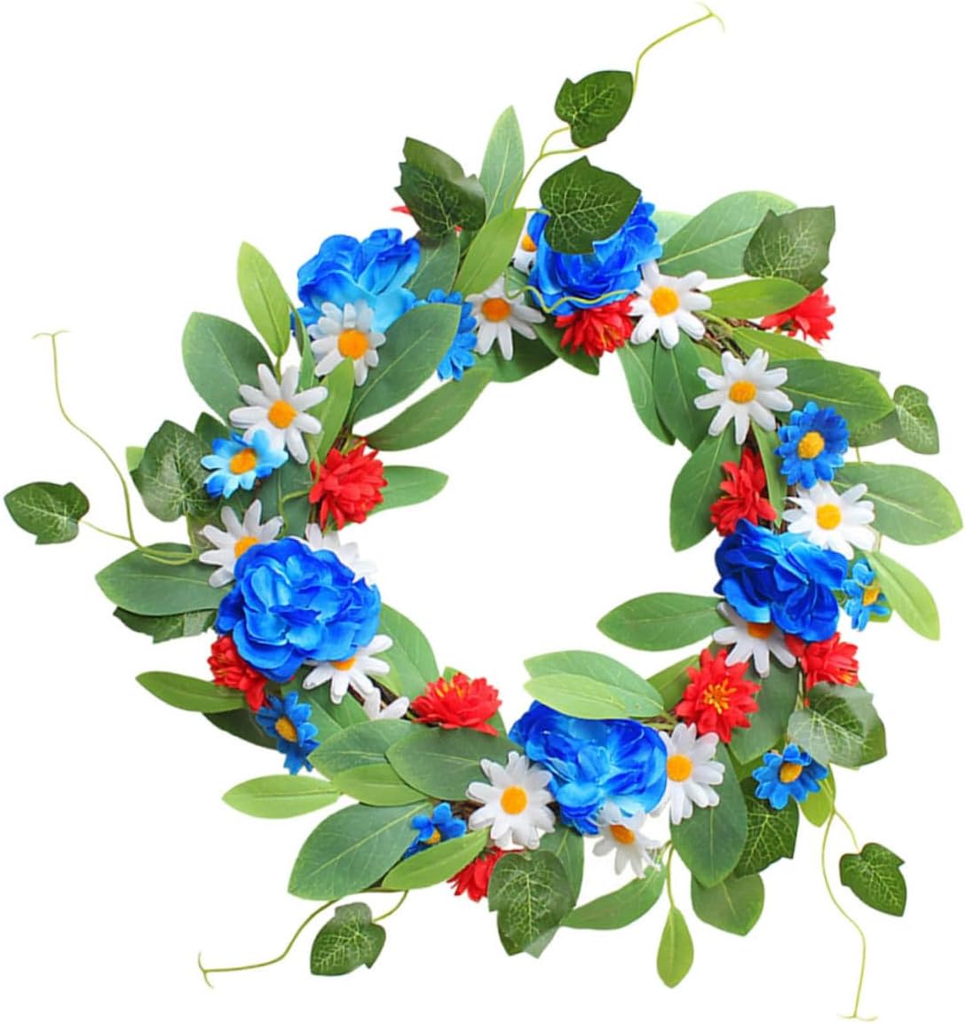 Artificial Daisy Wreath Colorful Flowers and Eucalyptus for Spring Front Door Decoration Lifelike Floral Wreath for Indoor and Outdoor Use Festive Home Decor