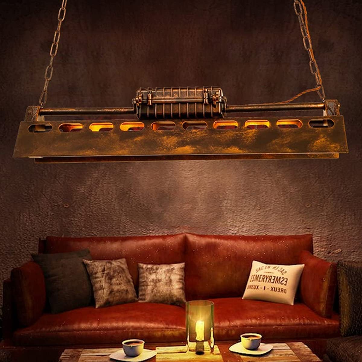 H.W.S Lampadario A Sospensione Vintage 4 Luci – Nero/Oro Regolabile E27 – Per Sala Da Pranzo
