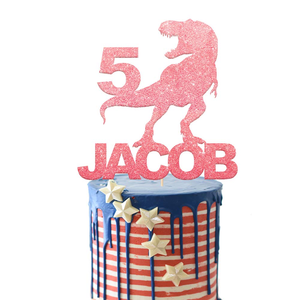 EDSG Personalised Dragon Cake Topper for Boy | Multicolour Glitter Topper for 1st, 3rd, 5th, 7th, 9th, 13th Birthdays (Baby Pink)