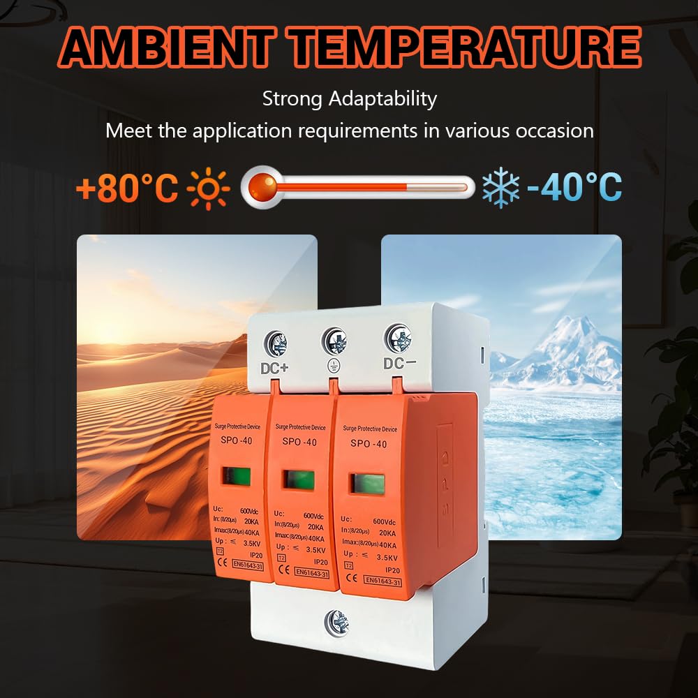 Dispositivo di protezione da sovratensioni 3P, scaricatore di sovratensioni 600V DC 40kA, montaggio su guida da 35 mm, SPD a bassa tensione per protezione da fulmini, protezione solare fotovoltaica