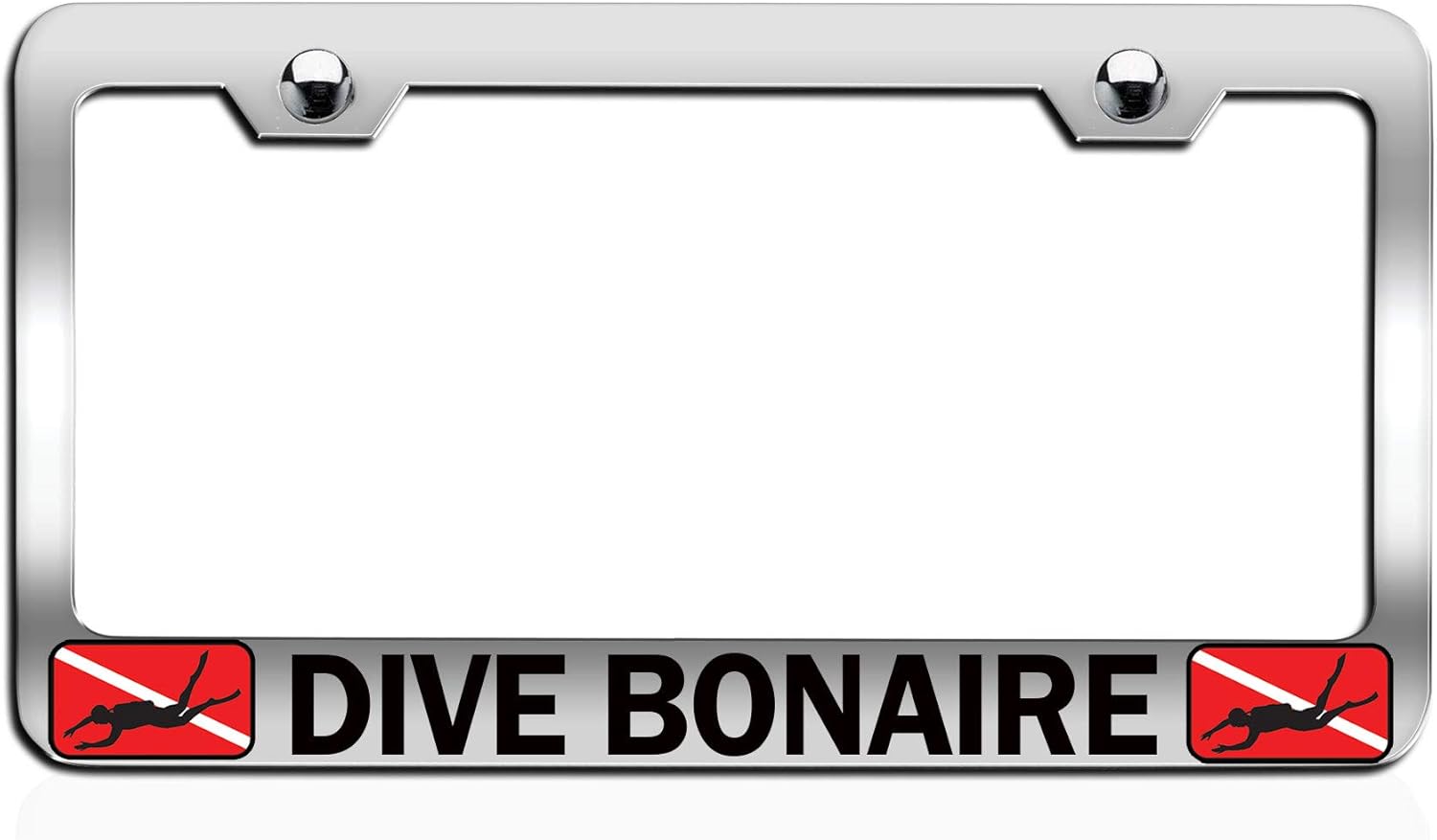 Dive Bonaire Scuba Diving Chrome Steel Auto SUV License Plate Frame License Tag Holder, M11