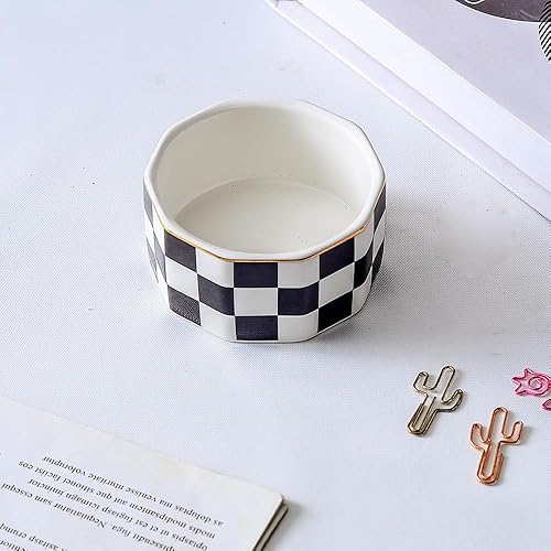 Miniatura 4 de YOSCO Soporte para Clips de Papel de Cerámica a Cuadros Dispensador de Clips de Papel para Escritorio Organizador de Clips de Papel Sujetador de