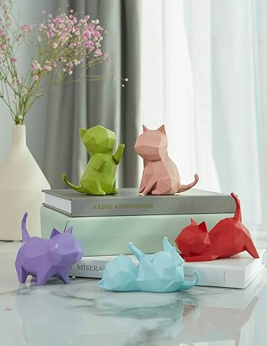 Miniatura 6 de HAUCOZE Estatua de escultura de gato, 5 piezas, figuras geométricas, decoración de arte moderno, poliresina