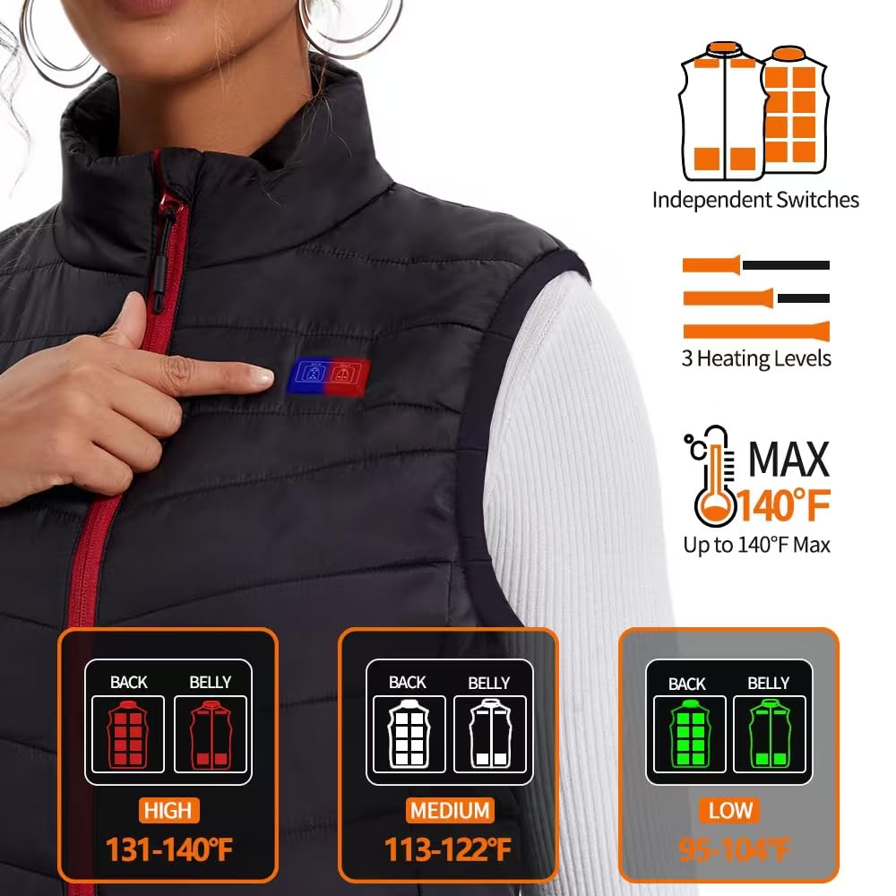 Warmy Veste Chauffante Femme avec Batterie 13 Zones de Chaleur 3 Modes Gilet Chauffant Electrique Plein Air