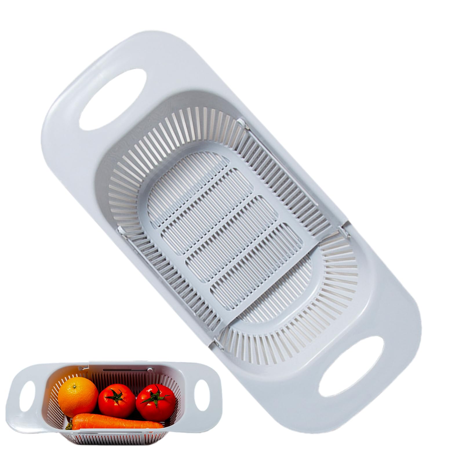 Povanjer Grey Colander Basket - Colander Kitchen Strainer Basket,Expandable Over The Sink Colander, Adjustable Sink Strainer, Fruit Vegetable Strainer For Kitchen, Fruit