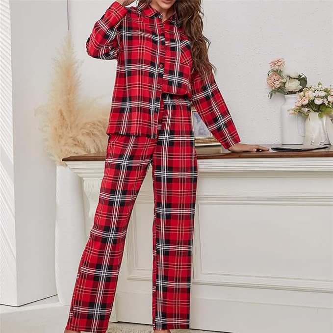 Pyjama Femme Chemise Carreaux Pyjama 100% Coton Bio à Carreaux