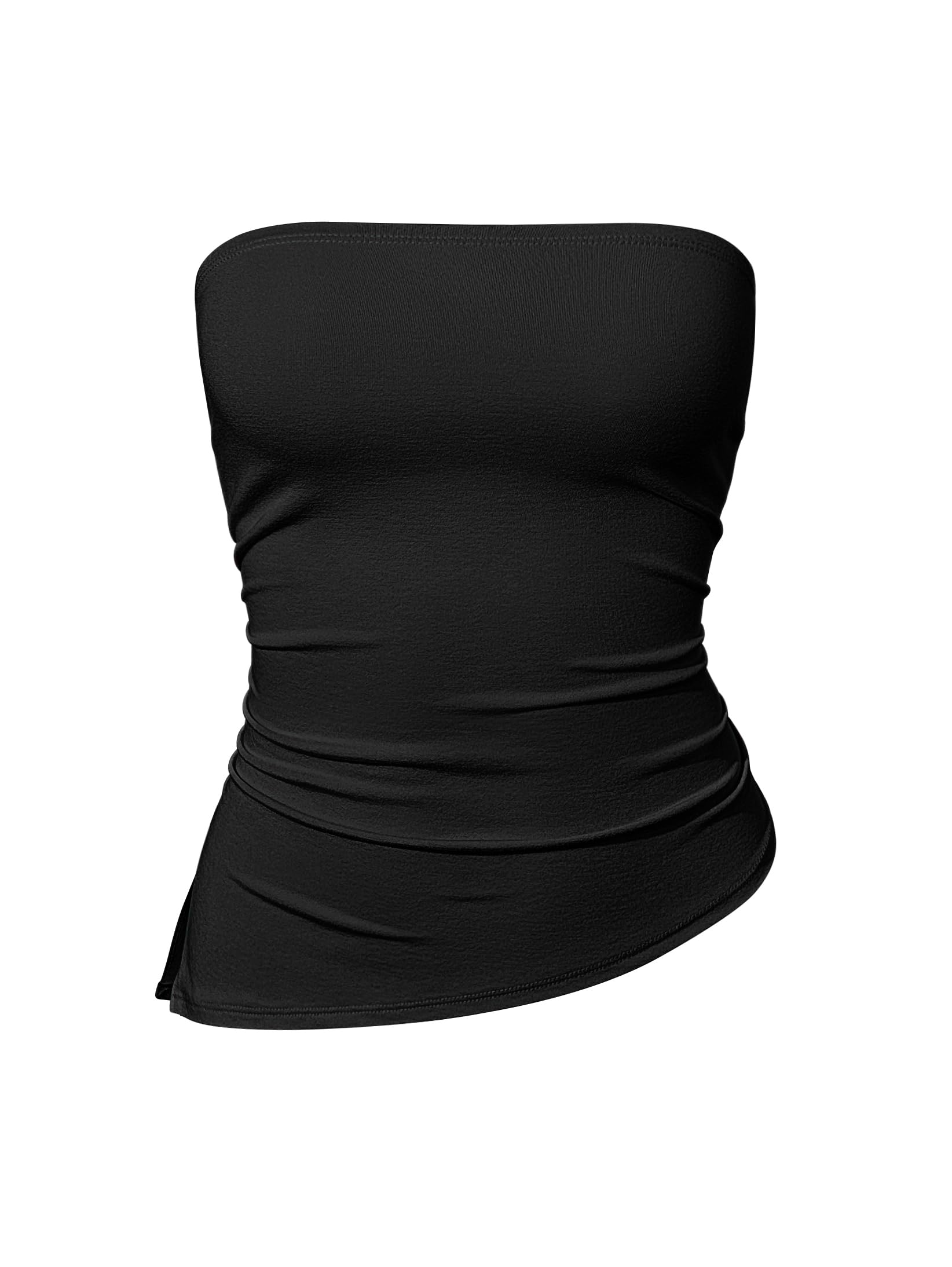 OQQ Womens Tube Tops Strapless Crop Tops Ruched Irregular Sleeveless Going Out 2025 Summer Shirts