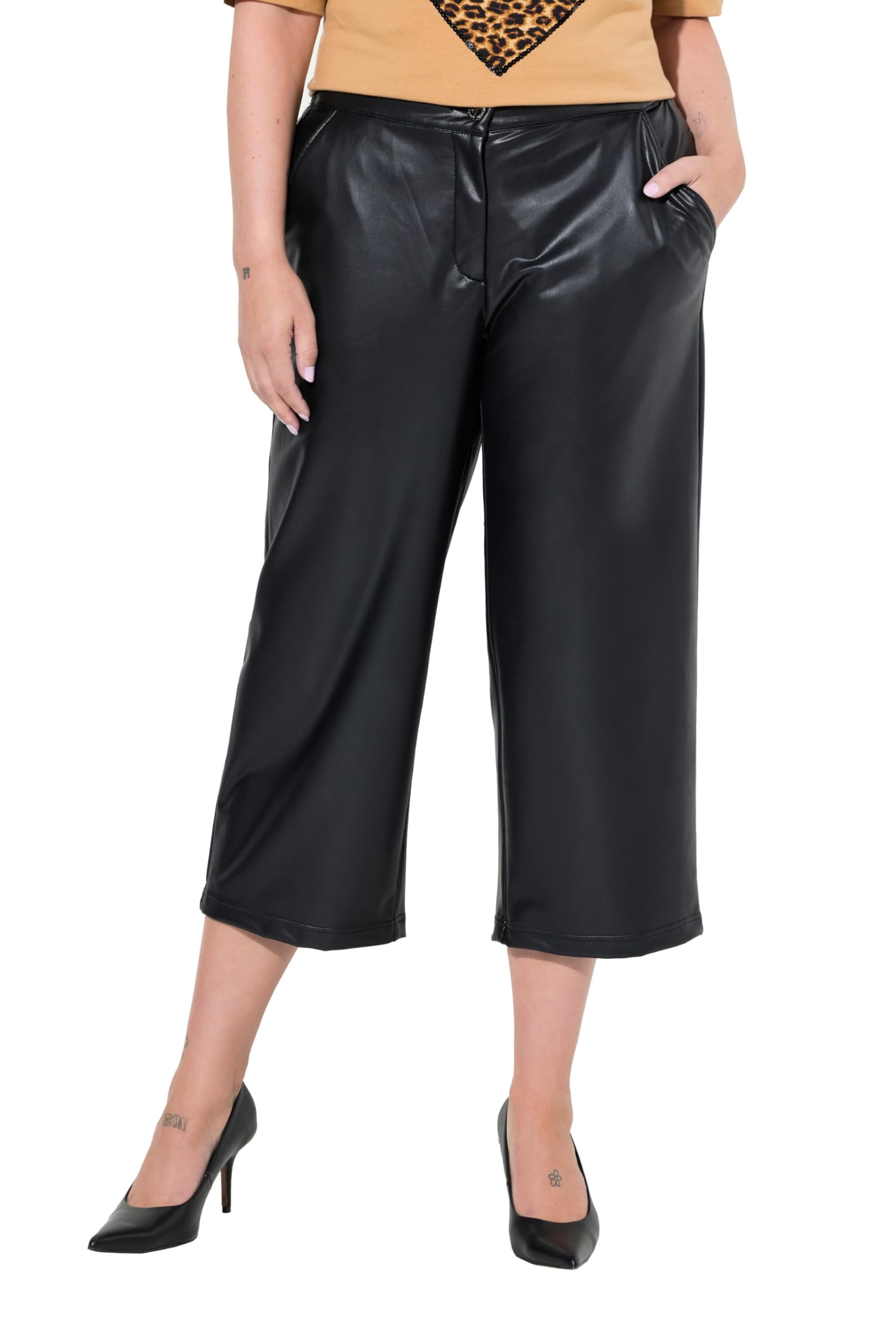 MIAMODA Damen große Größen Übergrößen Plus Size Culotte, weites Bein, Lederoptik 835159