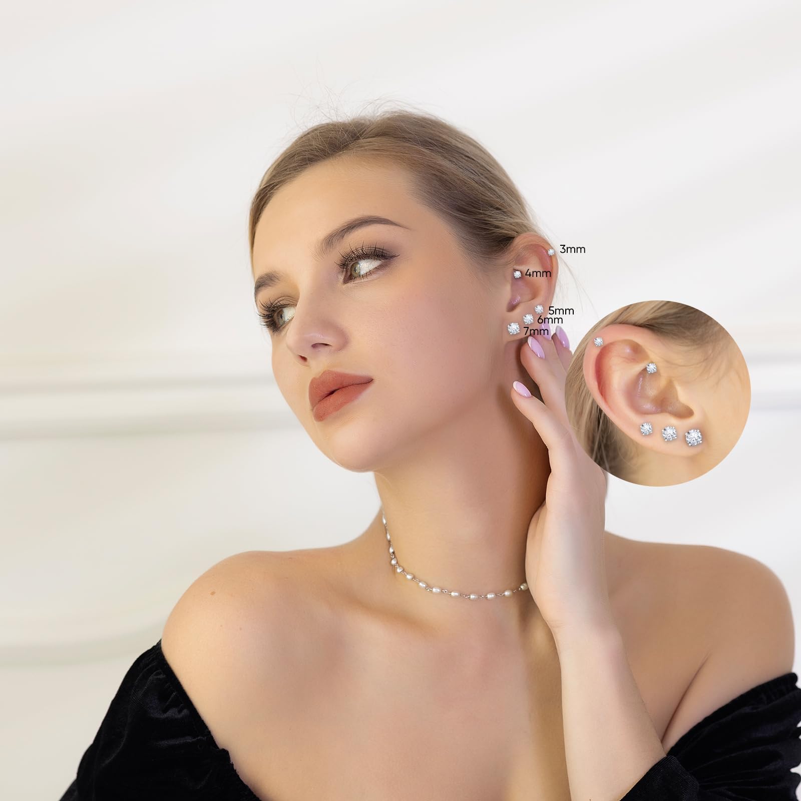 5 Pairs Flat Back Stud Earrings for Women, Trendy Cartilage Earring, Hypoallergenic Titanium Earrings Set, Cubic Zirconia Flatback Ear Rings Non Tarnish