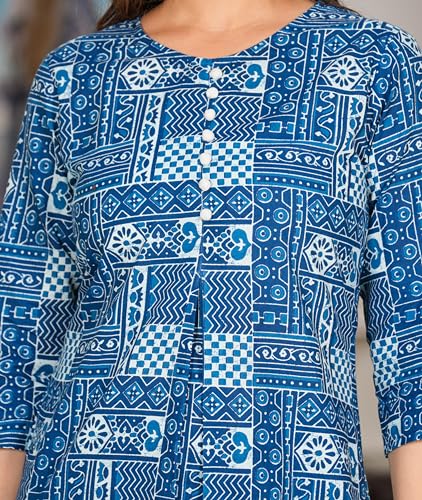 Image of Yash Gallery Women's Cotton Relaxed Fit Short Geomatric Printed Kurti