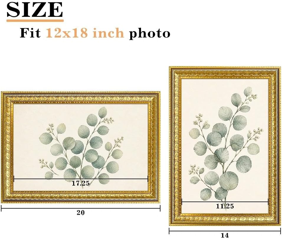 VIOLABBEY 12x18 Picture Frame Gold, Vintage Photo Frame for Wall or Tabletop Display, Classic Design for Office Home Decor, Fits 12x18 Pictures