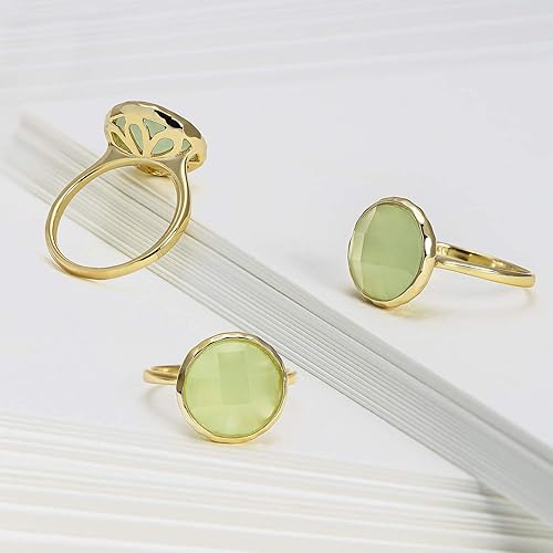 Miniatura 8 de Anillo multifacético de calcedonia simulada verde o cuarzo rosa simulado rosa declaración anillo de plata 925 chapado en oro de 14 quilates