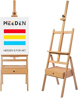MEEDEN Painting Easel with Storage Drawer, Studio H-Frame Easel- Adjustable (60"~75") Solid Beech Wood Easel Stand for Painting for Adults, Holds Canvas Art up to 35",Natural