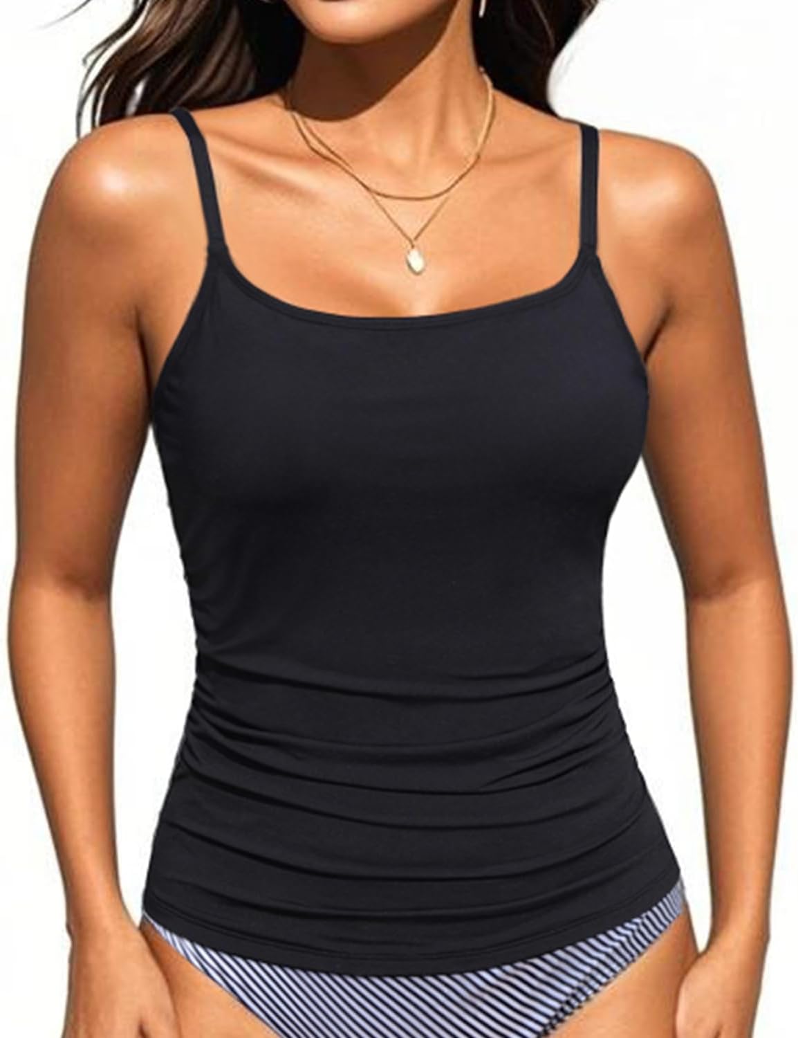 Women's Tankini Top Only Tummy Control Bathing Suits Top U Neck Swimwear Tops No Bottom