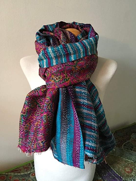 Indian Cotton Kantha Sari Reversible Kantha Scarf, Colorful Scarf - Assorted Colors.Gorgeous Looks