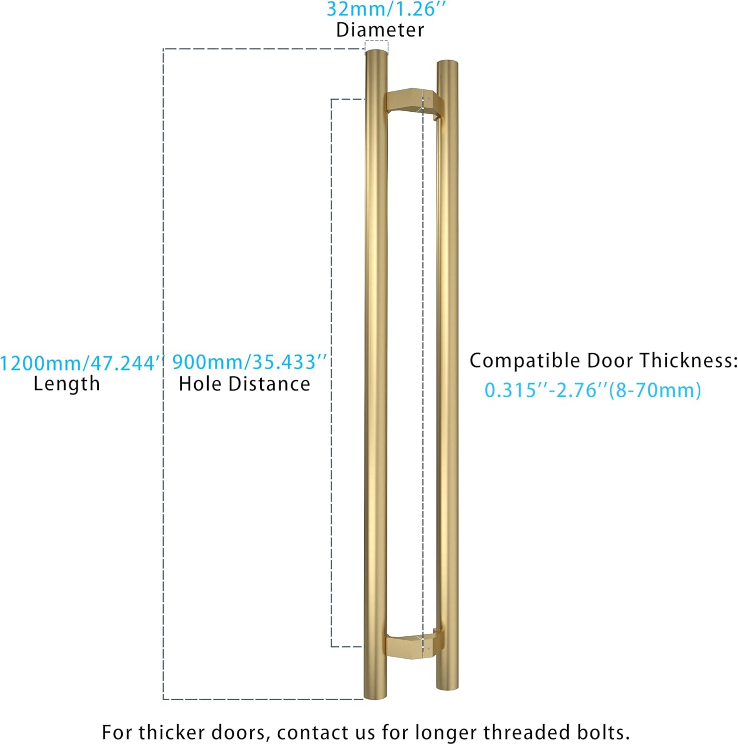 TOGU TG-6023 48-Inch Commercial Offset Push Pull Door Handle, Long Heavy-Duty Ladder Pull, 304 Stainless Steel for Barn, Glass, Shower, Interior & Exterior Doors, Satin Gold Finish