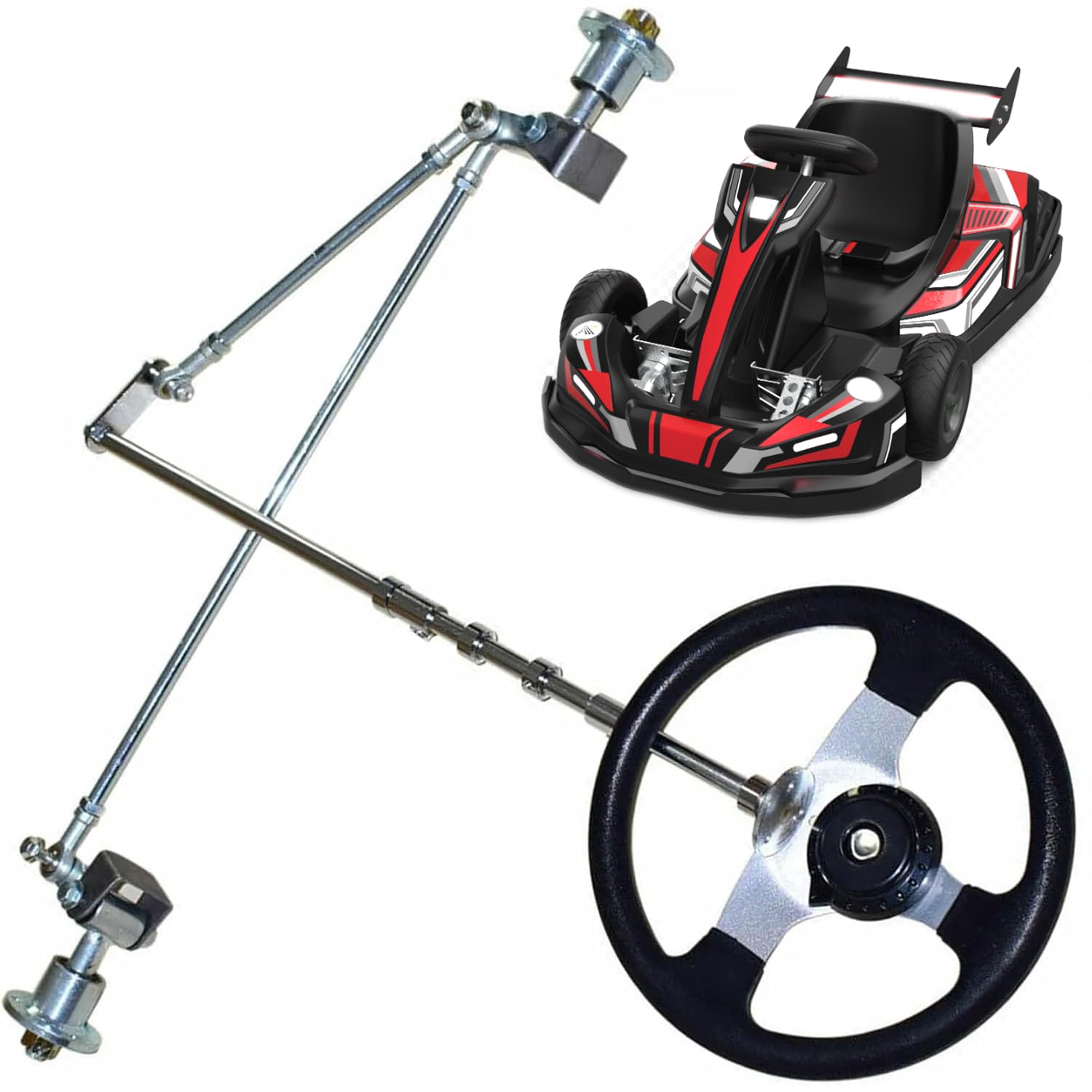 WHOOLEFUN Professional Go-Kart Front Steering Wheel Kit, 300mm Steering Wheel Gear Rack Shaft Tie Rod Kit, Steering Shaft Tie Rods Set, Front Axle Kit for ATV Quad Cart, DIY Enthusiast