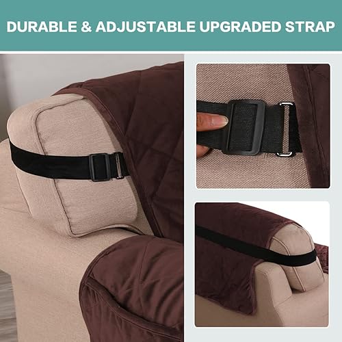 Miniatura 4 de Turquoize - Funda de sofá reclinable de terciopelo, para sofá acolchado y reclinable con 3 cojines, resistente al deslizamiento, con correas, ancho