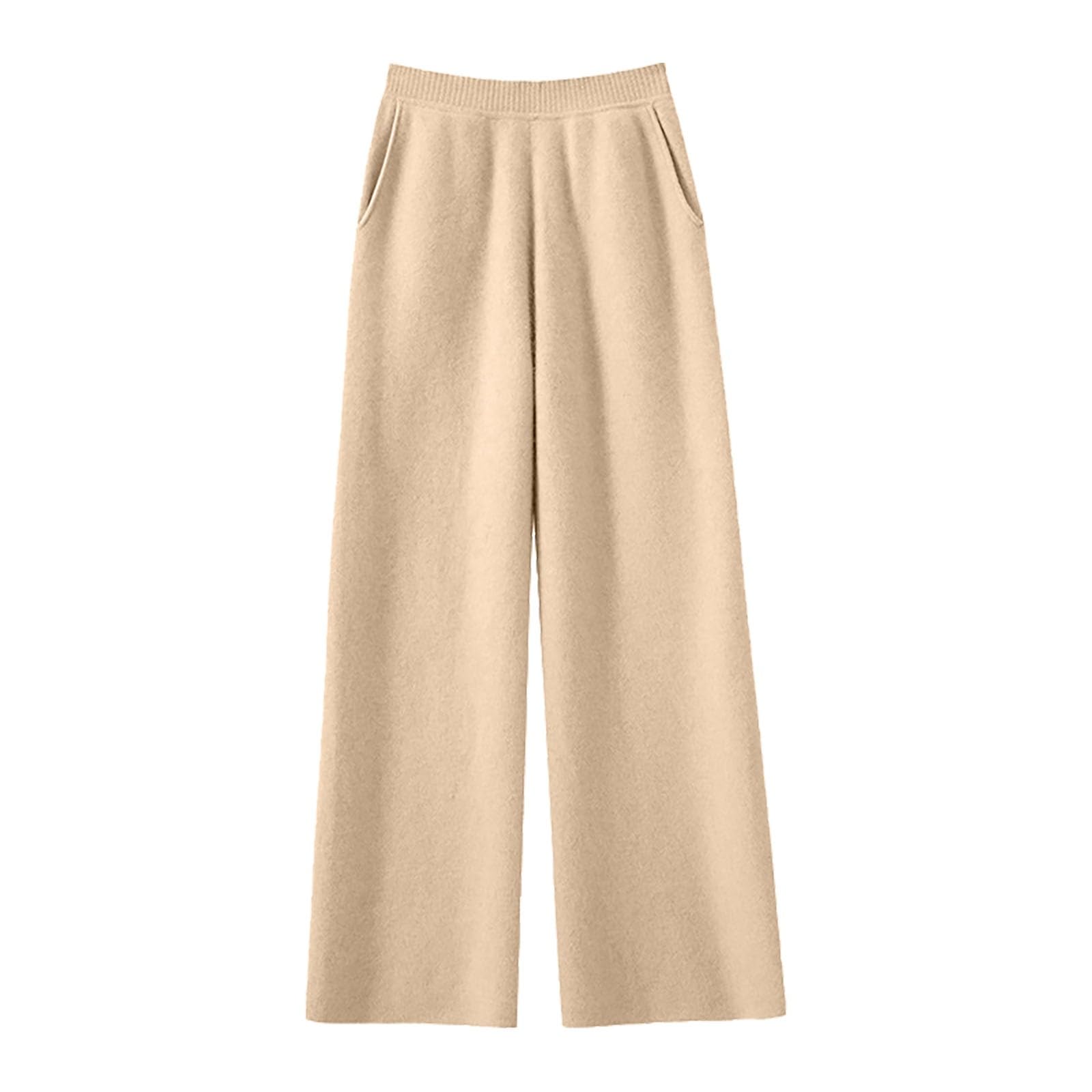 Generisch Pantaloni da donna in lana con gamba larga, per autunno e inverno, a vita alta, per il tempo libero, elasticizzati, in tessuto, da lavoro, lisci, eleganti