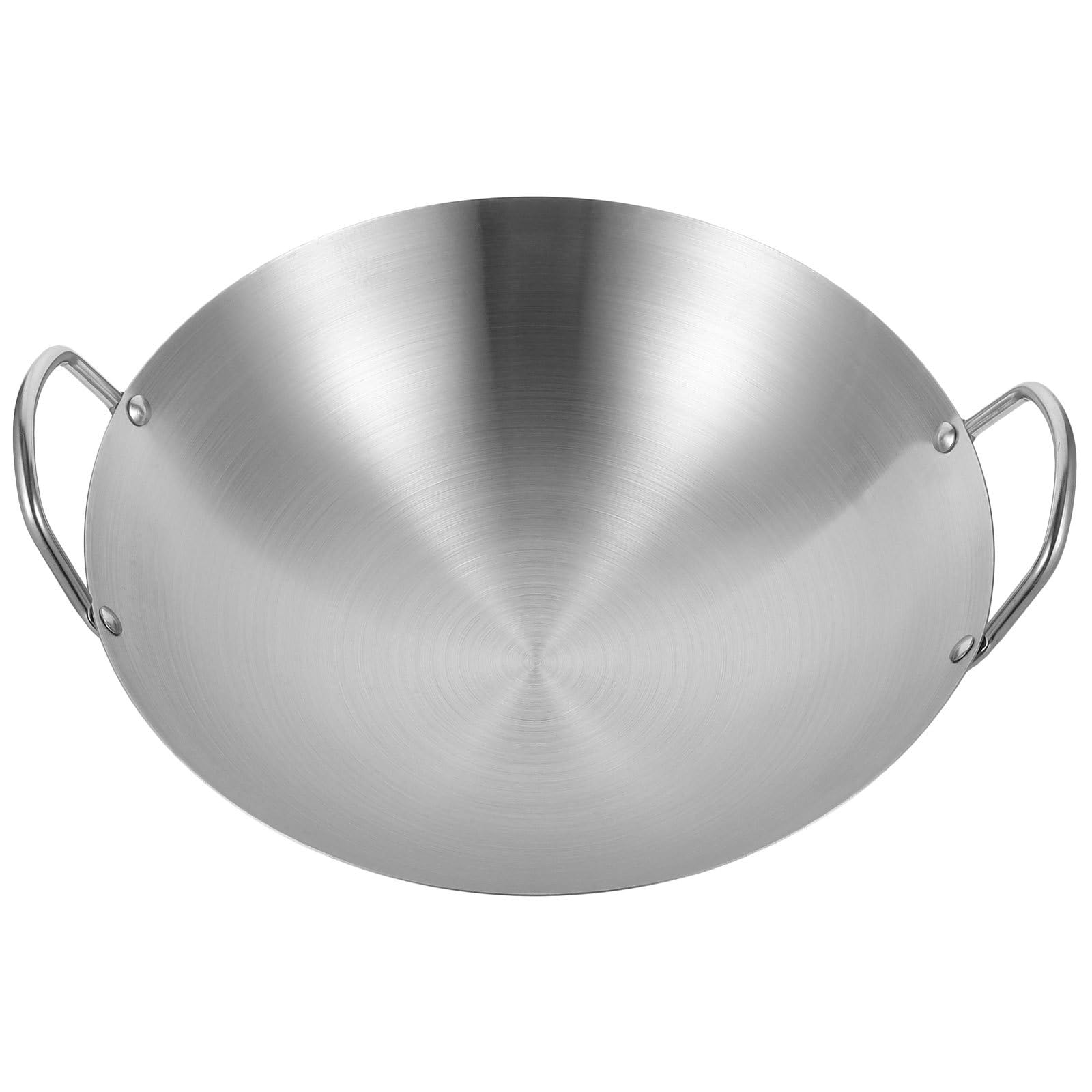 Operitacx Doppelohr-Wok aus Edelstahl, runde Pfanne zum Anbraten, Wok für hohe Temperaturen, traditioneller chinesischer Gasherd-Pfanne für Nudeln und gebratenen Reis