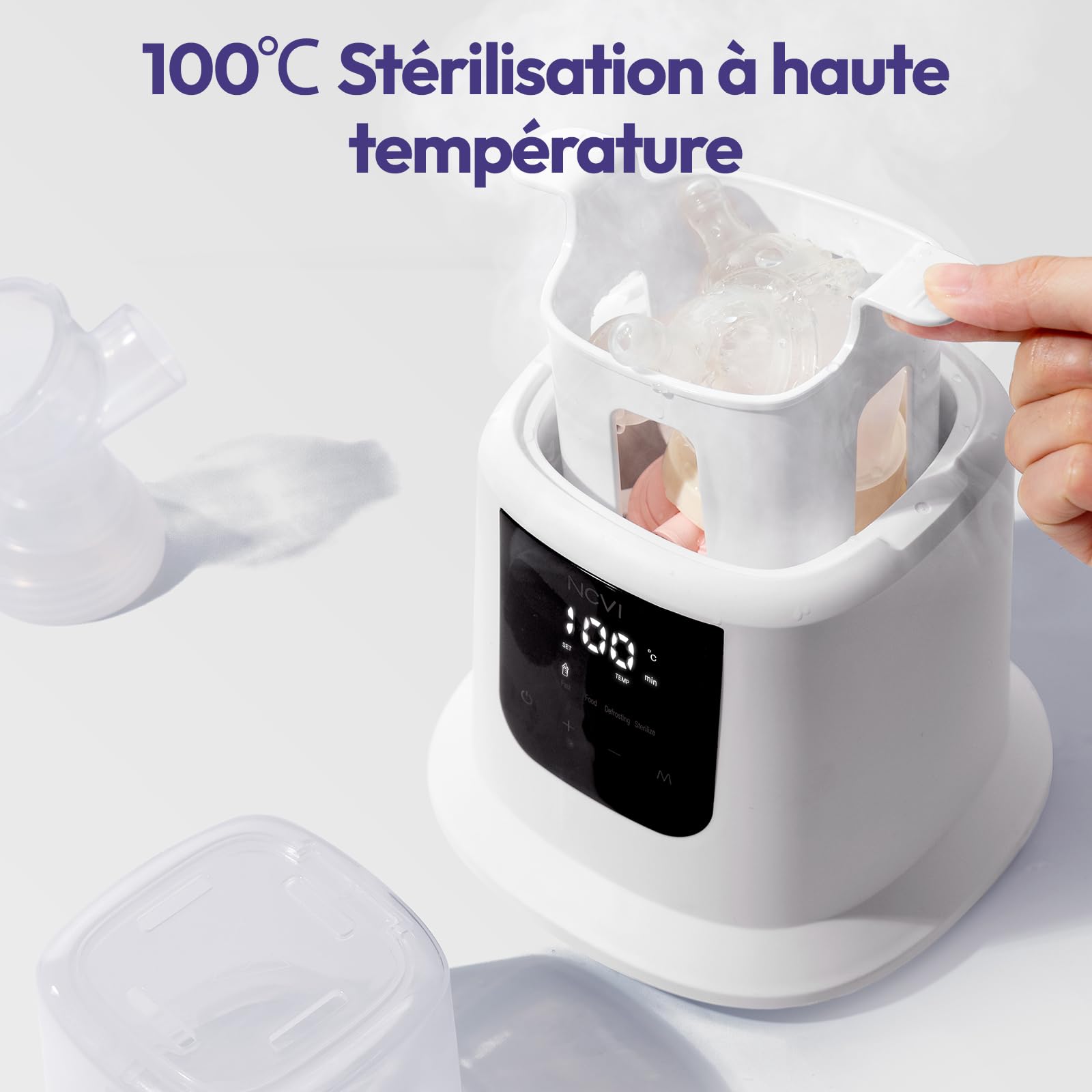 NCVI Chauffe-Biberon Électrique 8 en 1 Rapide (3min/40°C) avec Contrôle Intelligent - Stérilisateur Vapeur/Décongélation Sécurisée & Protection Surchauffe/Sec - Écran Tactile, Compatible Tous Biberons