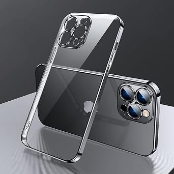 ZEZHOU Compatible with iPhone 13 Pro Max Clear Case, No Yellow, Electroplated Edge, Upgraded Shockproof Silicone Bumper Shell, Slim Thin Phone Case for iPhone 13 Pro Max 6.7", Black