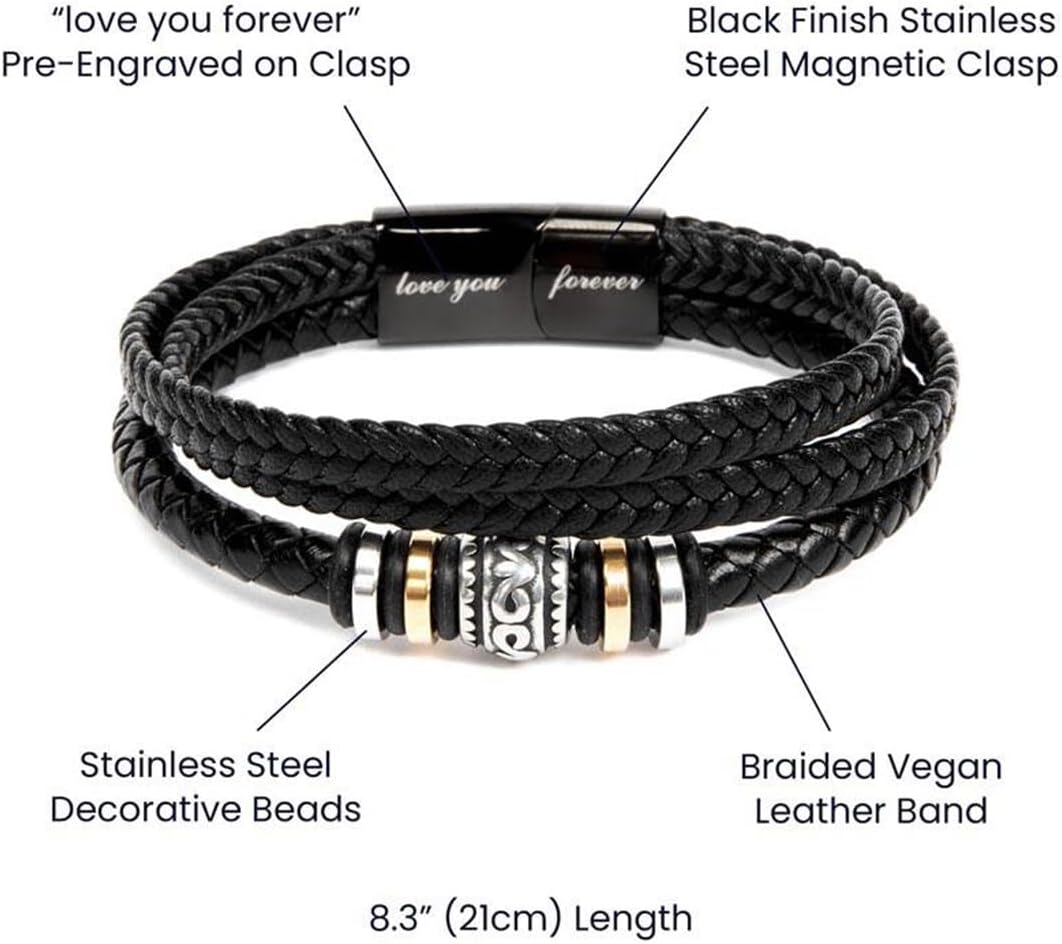 Son Bracelet from Father Mother, Leather Bracelets for Men, Dad To My Son Bracelet on Christmas Birthday Graduation Gifts, with Heartfelt Message Card & Gift Box - Image 5