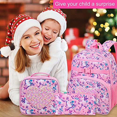 Zlyert 3Pcs Unicorn Backpack For Girls, Kids Bookbag For Preschool Elementary Students, 16" Sequin Backpacks With Lunch Box For Girl - Pink #TOP1